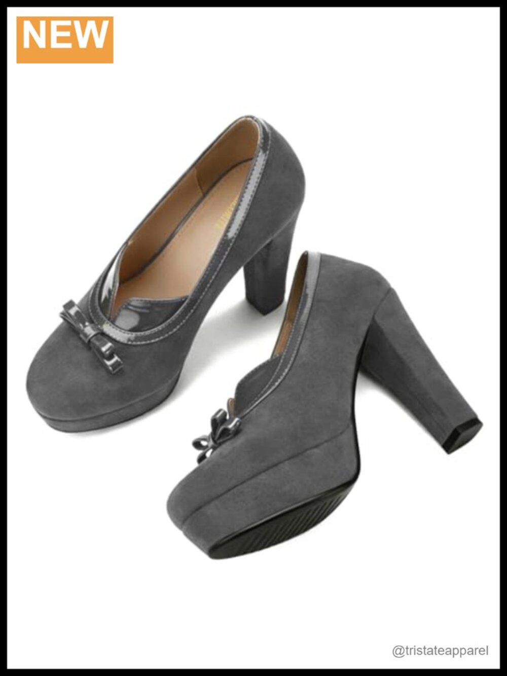 Women Suede Faux Leather Platform Loafers 4" Block Heel Bow Slip On Dress Shoes